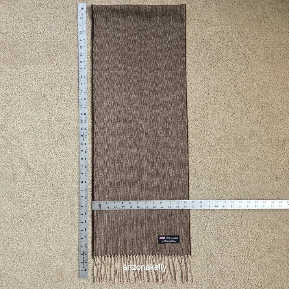 NWOT Cashmere Herringbone Scarf Brown & Creme Made in Scotland